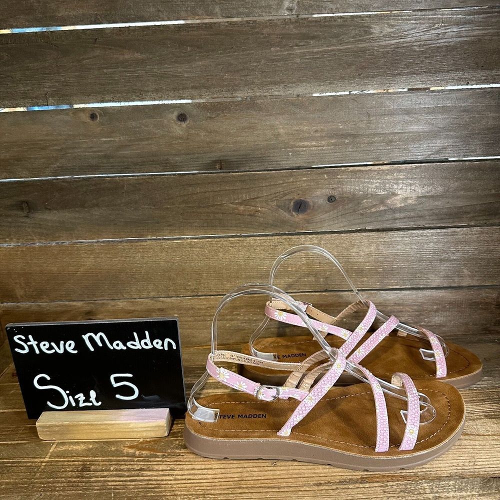 New Womens Steve Madden Jplum Pink Faux Leather‎ Rhinestone Sandals Size 5 M